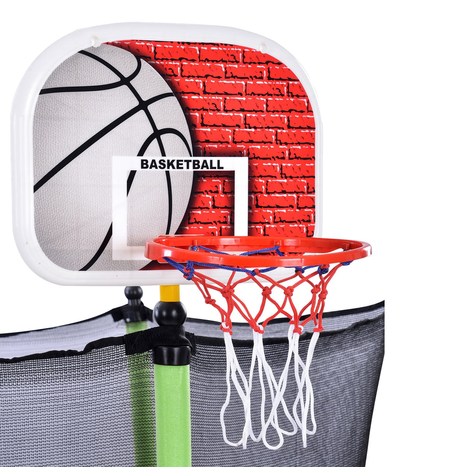 Kadyn 5.5FT Children Trampoline, Metal Mini Small Trampolines with Enclosure, Basketball Hoop and Ball Included, Indoor Outdoor Mini Trampoline for Kids, Green Kadyn 5.5FT Children Trampoline, Metal Mini Small Trampolines with Enclosure, Basketball Hoop and Ball Included, Indoor Outdoor Mini Trampoline for Kids, Green