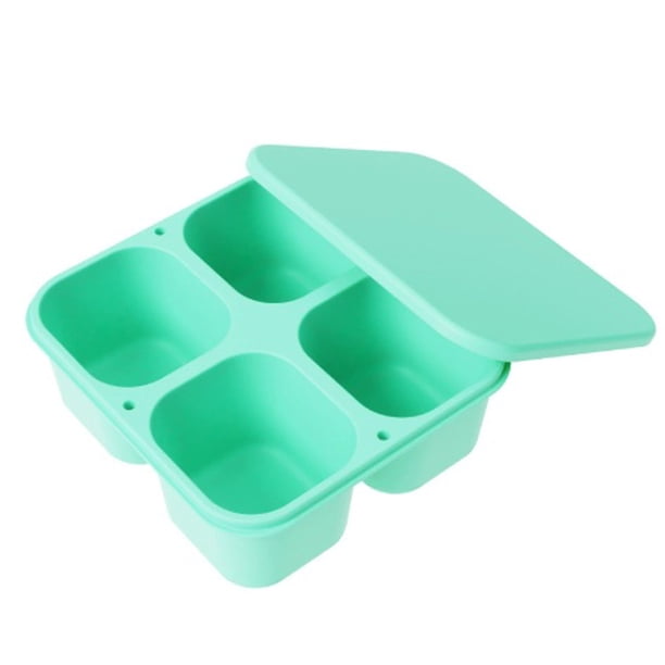 Una caja de silicona de cuatro compartimentos apta for alimentos, ideal for snacks, almuerzo, separador de ensaladas, recipiente for salsas y for llevar a todas partes.