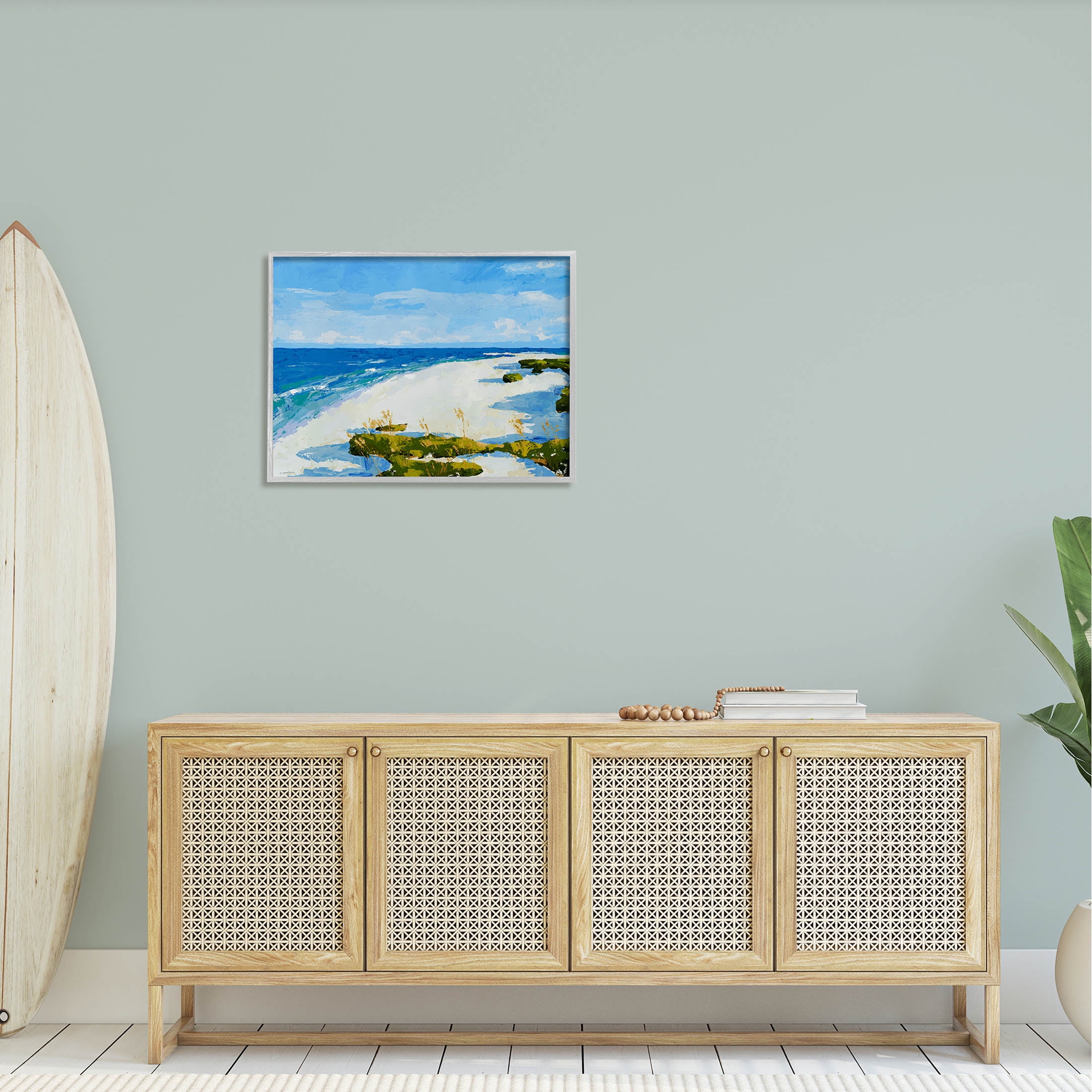 Modern Beach Sand Landscape Coastal Painting Gray Framed Art Print Wall Art