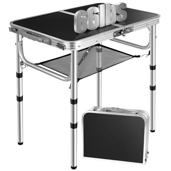 Folding Camping Table, Aluminum 24" x 16" Adjustable Height Small Folding Table with Carrying Handle, Lightweight, Portable Camping Table Waterproof for Outdoor Indoor Picnic Beach BBQ