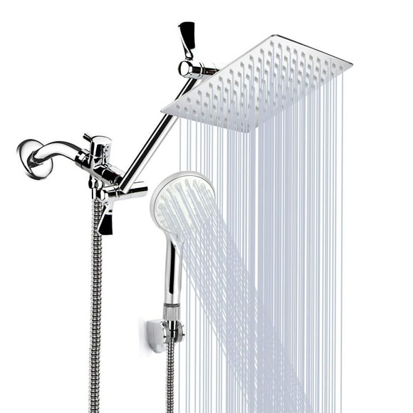 Mibote Shower Head, 8 Inch High Pressure Rainfall Shower Head/Handheld Shower Combo with 11 Inch Extension Arm, 9 Settings Adjustable Anti-leak Shower Head with Holder/Hose, Height/Angle Adjustable