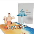 thumbnail image 1 of Tarjeta del día del padre, tarjeta emergente de cumpleaños de papá, tarjeta de aniversario emergente de papel de padre e hijo en la playa, 1 of 5