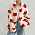 thumbnail image 2 of CharmCyan Womens Fleece Full Zip Jacket with Heart Pattern Long Sleeve Stand Collar Soft Sherpa Outerwear Casual Warm Coat Red S, 2 of 2