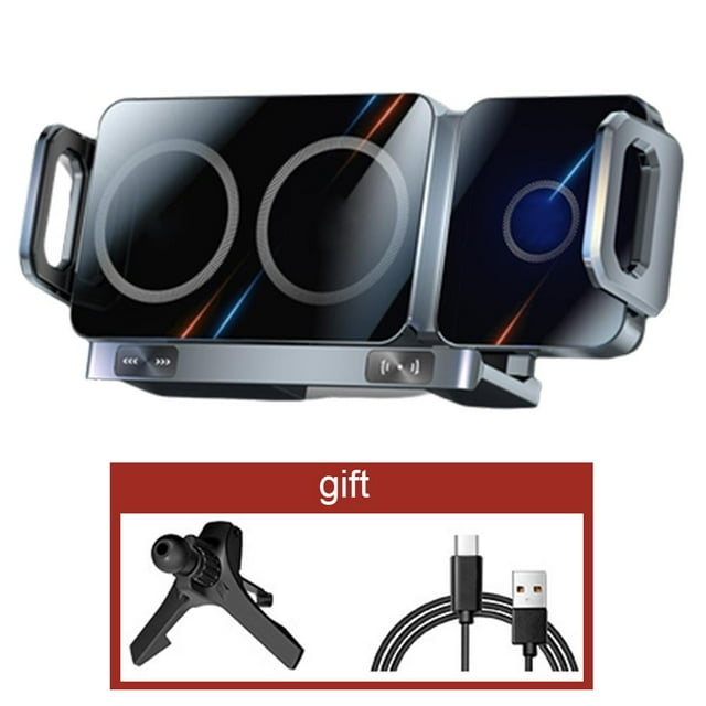 Dual Coil 15W Fast Wireless Car Charger Mount Adjustable Electric Clamp for All Phones and Tablets