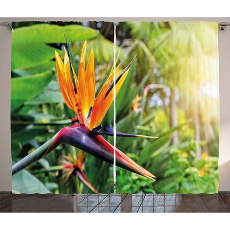 Plant Curtains 2 Panels Set Close Up Image Of Strelitzia Reginae