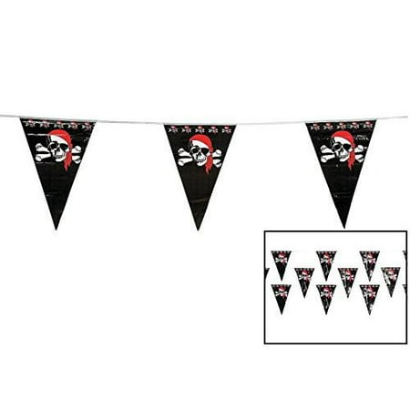 Pirate Pennant Banner - Pirate Pennant Banner (48 Pack) 1-ft. X 18 Plastic Pennants. 100 Ft