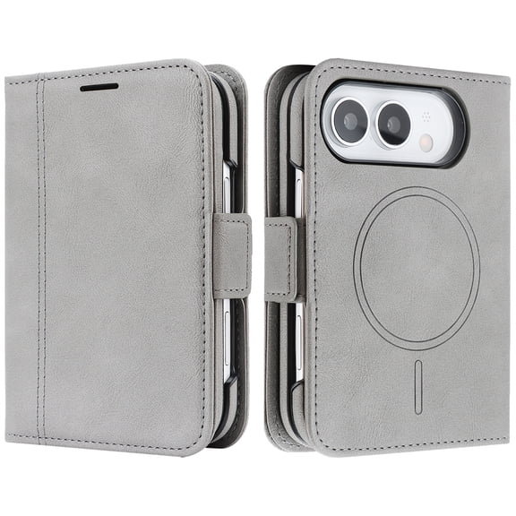 ELEHOLD Magnetic Wallet Case for iPhone Duo, Shockproof Faux Leather Shell 2 in 1 Detachable Folio Cover with RFID Blocking Card Holder ,Gray