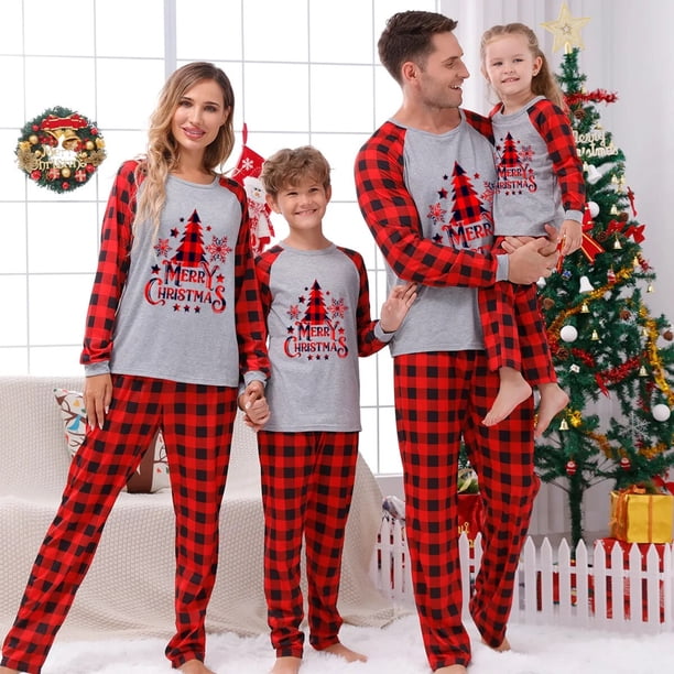 Christmas Family Clothing Set 2023 New Year Costume Santa Tree Print Mom Dad Kids Matching Pajamas Set Baby&Dog Romper Xmas Look