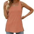 thumbnail image 2 of Npasoilc Summer Tank Top for Women Sleeveless Square Neck Side Slit Hem Breathable Blouse Solid Color Casual Loose Tank Shirts, 2 of 6