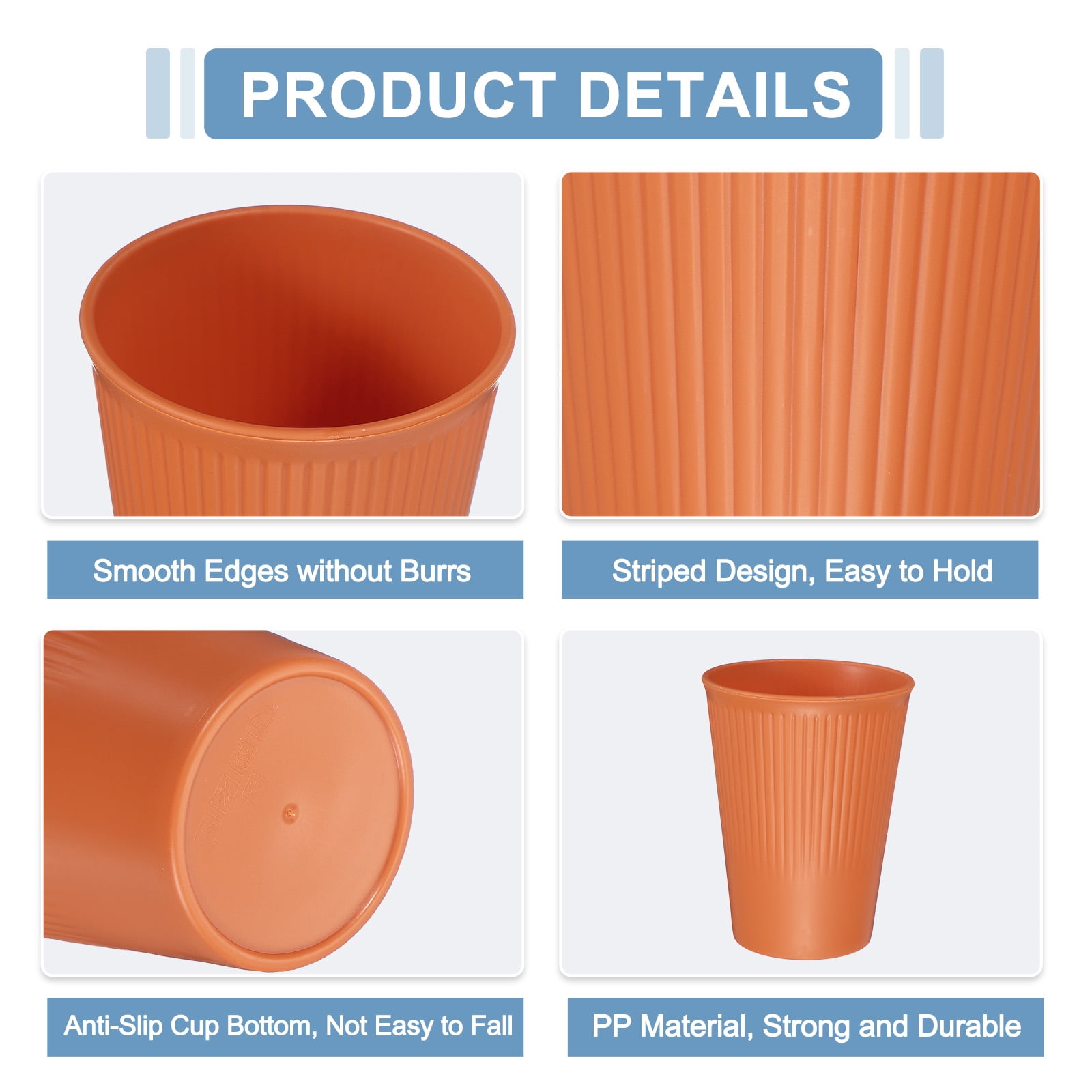 Uxcell 8 Pcs Simple Toothbrush Cup, 2.2 x 4.2" Bathroom Tumbler Unbreakable Reusable Plastic Cups for Storing Toothpaste Toothbrushes Combs Water Beverages, Orange(13.5 OZ)