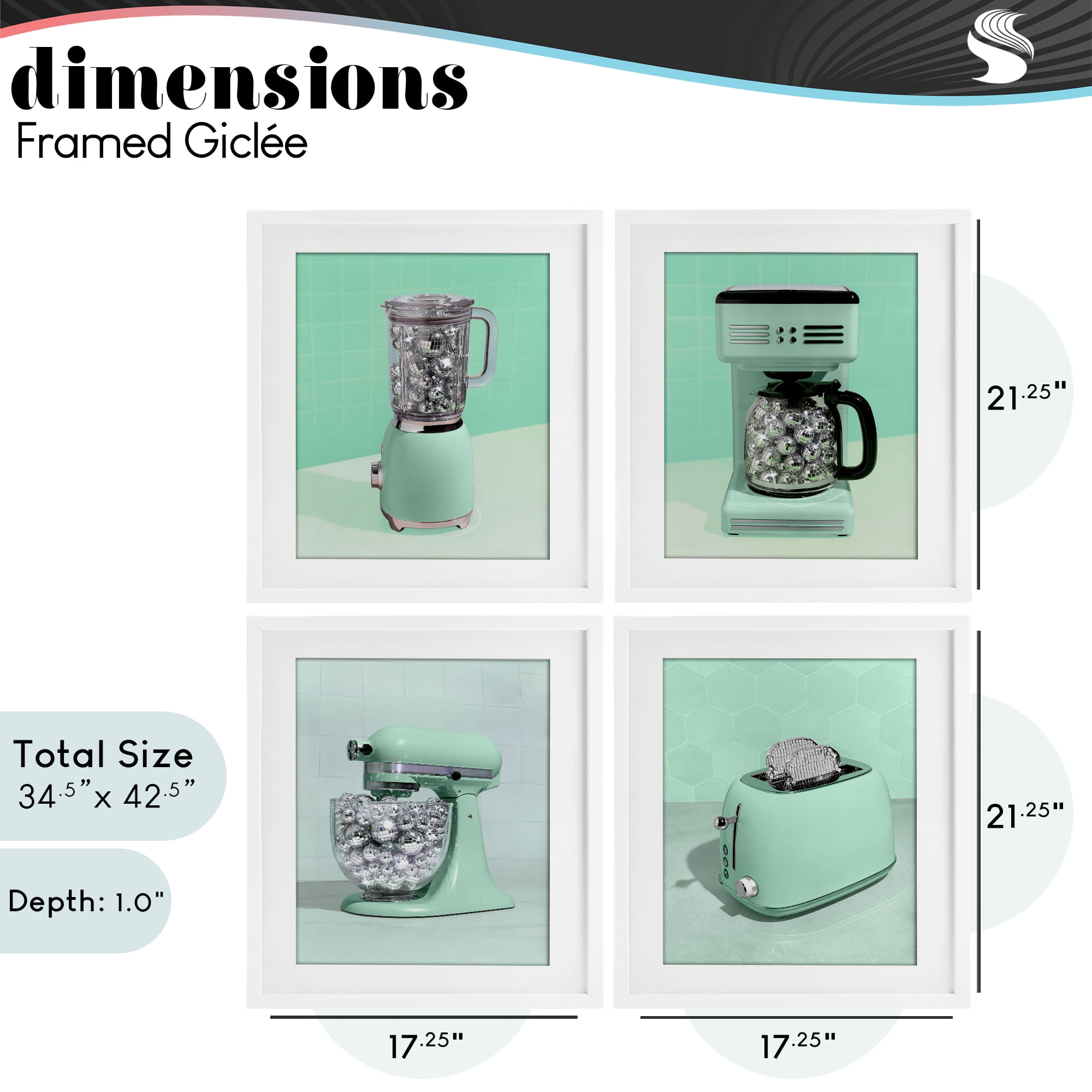 Stupell Industries Disco Drink Blender over Green 4 Piece White Framed Print Under Glass Set, design by LISH Creative