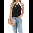 thumbnail image 2 of Blusas Sin Mangas con Cuello en V y Cordones para Mujer, Elegantes, de Oficina, con Bloques de Color, Informales, 2025. Negro XXL, 2 of 10