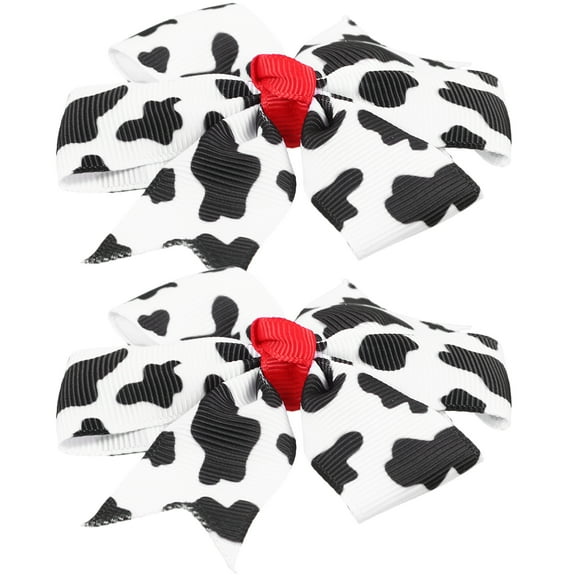 2Pcs Cow Print Hair Bows for Girls 3.34X2.95inch Cute Bow Hair Barrettes Cartoon Hair Accessories