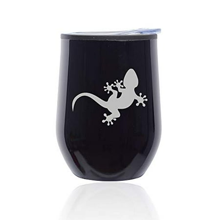 

Stemless Wine Tumbler Coffee Travel Mug Glass with Lid Gecko Lizard (Midnight Black)