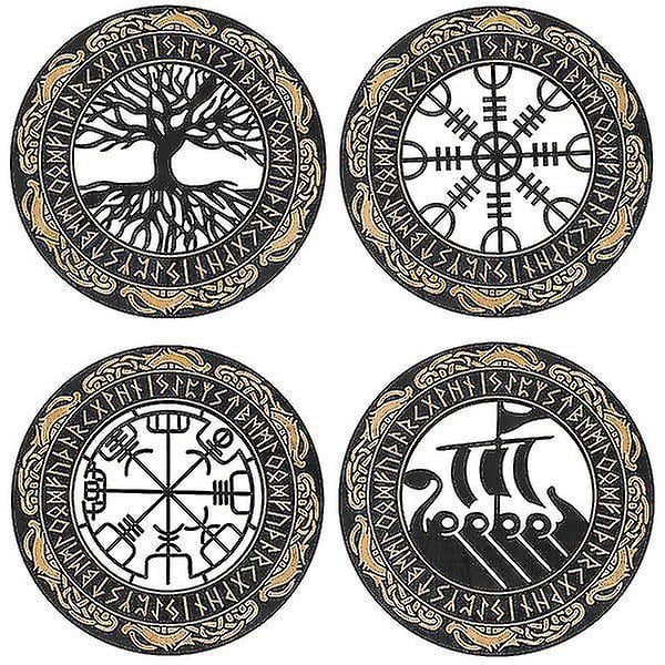 4 piezas de decoración de pared de madera vikinga, adornos vikingos nórdicos, decoraciones vikingas de madera para el hogar