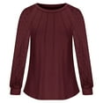thumbnail image 6 of CQONEPT Women's Lace Patchwork Shirts Pleated Crewneck Blouse Trendy Palazzo Going Out Long Sleeve Tunic Tops Wine S, 6 of 6