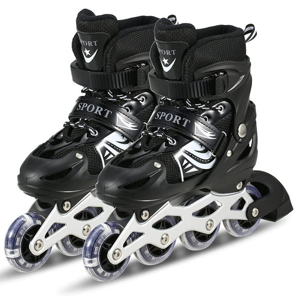Sevriza Colorfull Inline Skates, Multi Adjustable Inline Roller Skates For Kids, Teens And Adults, Unisex Outdoor Skating Shoes Roller Blades With Featuring Wheels For Skating (Black)