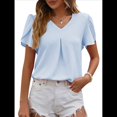 thumbnail image 3 of Blusas Elegantes de para Mujer, de Verano, con Pétalos Abullonados, Mangas , Cuello en V, Blusas Informales de Trabajo Azul XL, 3 of 8