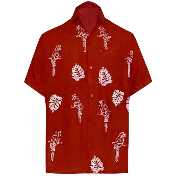 HAPPY BAY Men's Button Down Short Sleeves Casual Hawaiian Shirt Beach Aloha Party Summer Holidays Vacation Shirts For Mens XS Red_W862