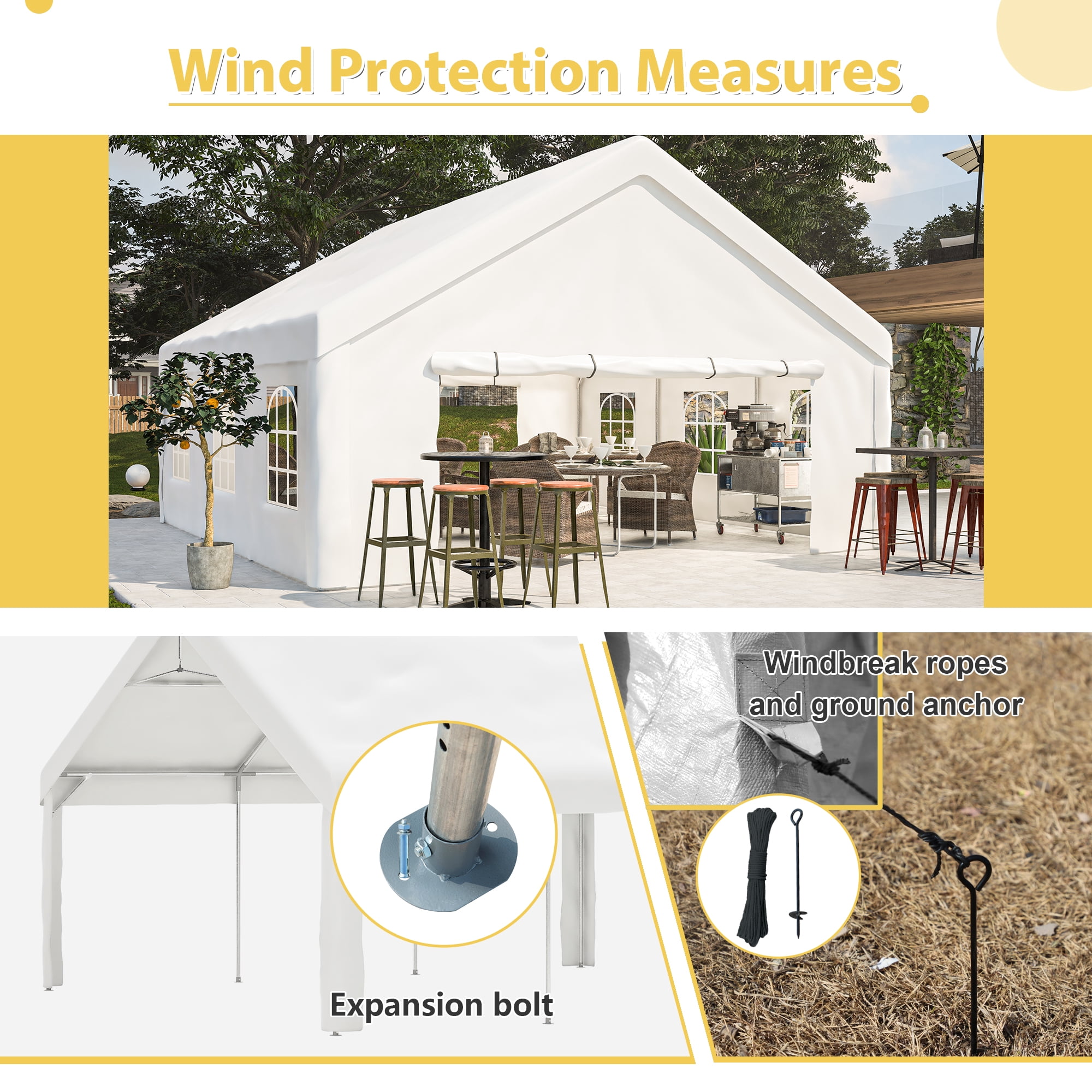 MAYEERTY 20x20FT Heavy Duty Party Tent, Removable Sidewalls 2 Storage Bags for Wedding Camping Carport