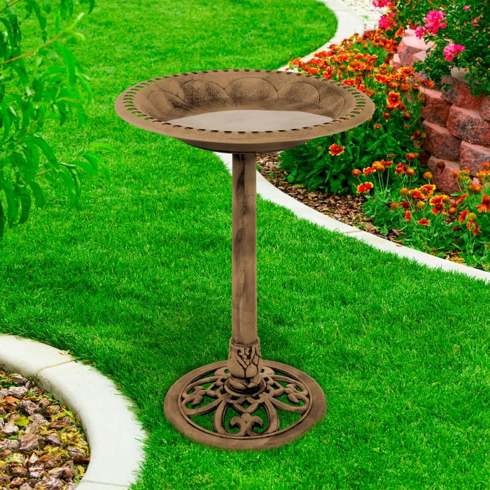 28" Green Pedestal Bird Bath Feeder Outdoor Garden Yard Decor Freestanding 