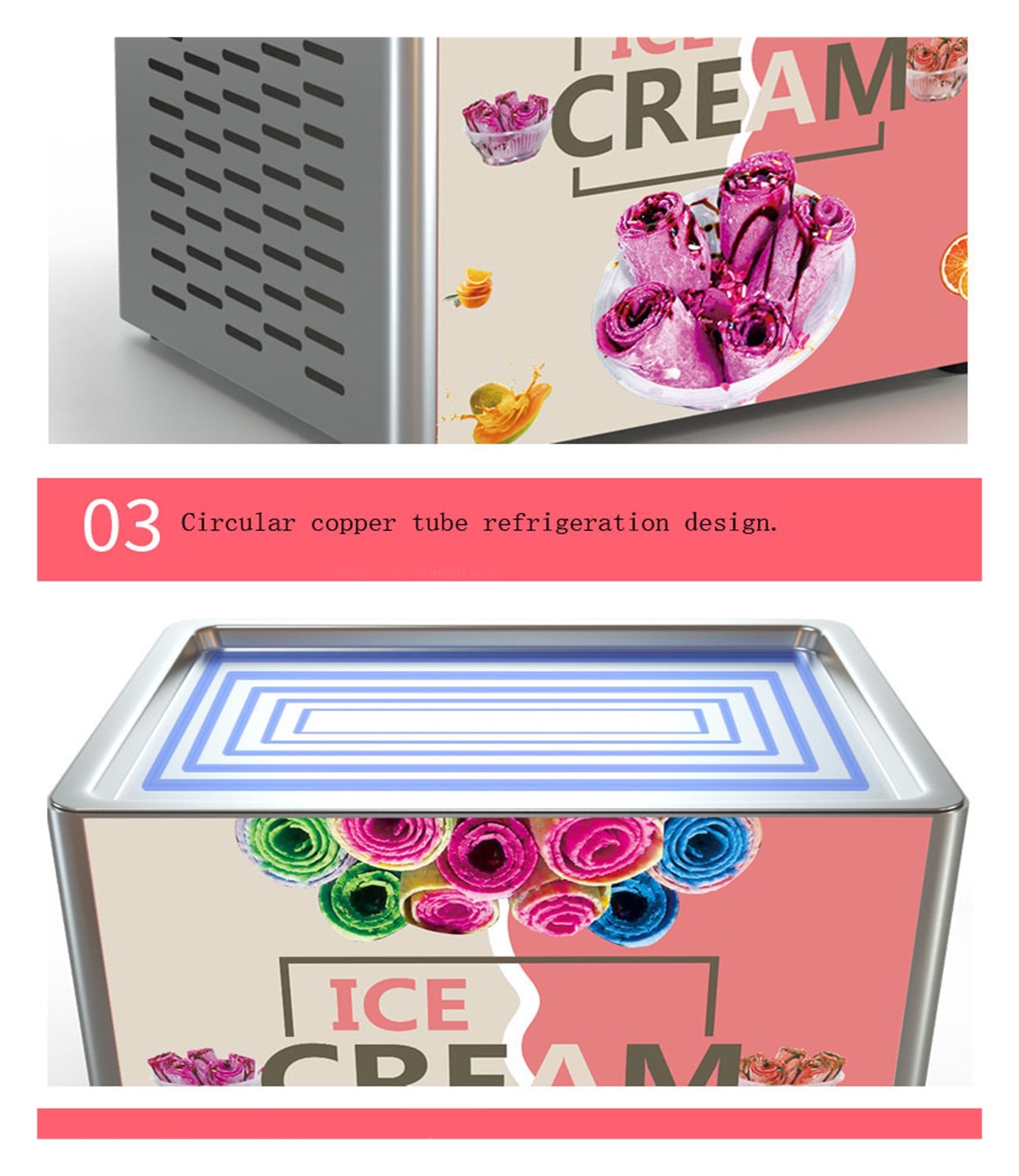 Desktop Small Fried Ice Cream Roll Machine Household Portable Yogurt Slushie Makers 330W Fast Cooling