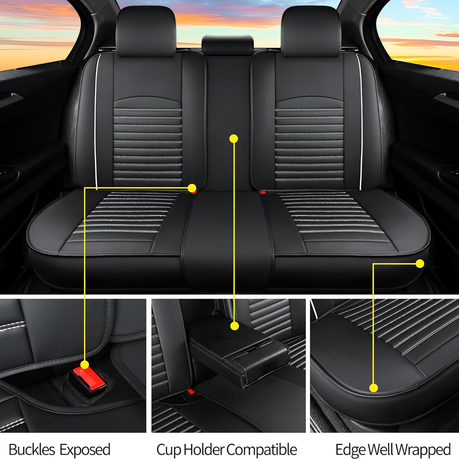 Car Seat Covers Fit for Toyota Camry 2002-2025: 5 Seats Faux Leather Waterproof Seat Protectors (Black&white) - 2 Rows