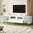 thumbnail image 3 of Retro TV Stand for TVs up to 85", Entertainment Center with 4 Drawers & 2 Glass Cabinets, Media Console with Six Metal Legs and Anti-Tip Device, White, 3 of 8