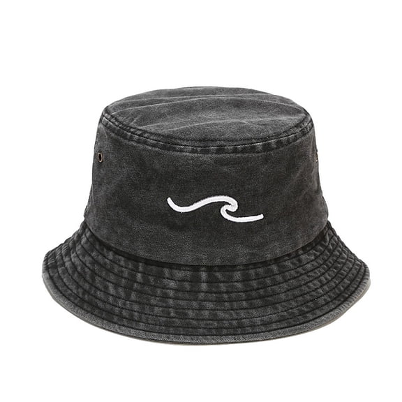Sun Hat Wave Embroidery Sun Protection Vintage Men and Women Bucket Hat for Outdoor Activities