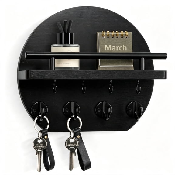JOWBOOW Wood Wall Mount Key Holder with Shelf, 1 Pack, 9.8 in, Black