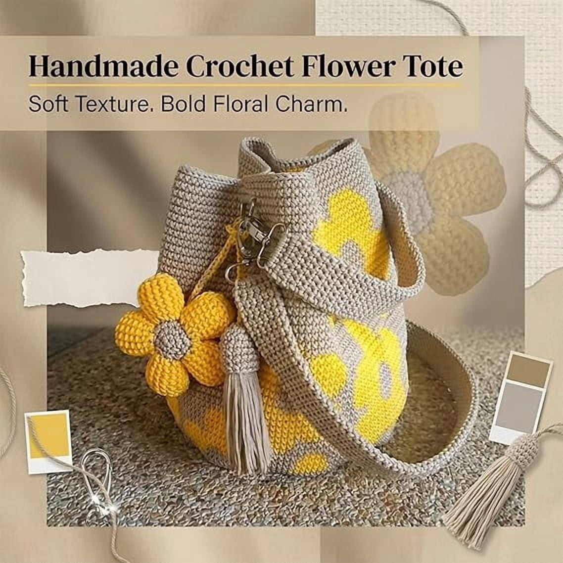 Handmade Crochet Flower Tote, Women's Crochet Purse Boho Knitted Floral Tote Bag Shopping Bags for Everyday & Travel(M)