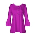 thumbnail image 4 of Htigea Tunic Tops for Women Flowy Flare 3/4 Sleeve Dressy Casual Pleated V Neck Shirts Button Down Henley Shirts Hot Pink,S, 4 of 5