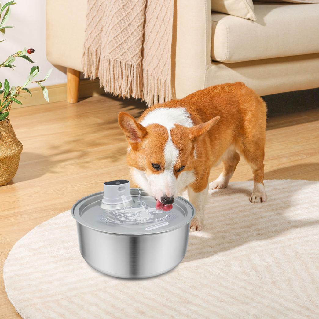 Automatic Large Water Dispenser for Dogs & Cats 8L Stainless Steel Quiet Cordless Pet Water with Motion Sensor & Filter BPA Free, for Big/Medium/Small Cat & Dog,Silver