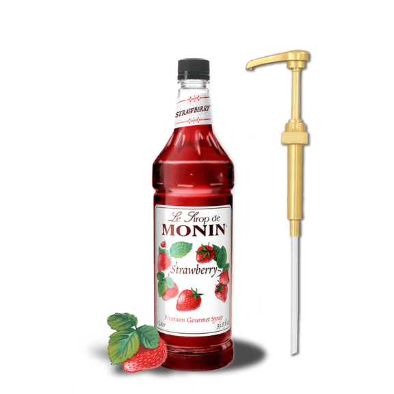 Monin Strawberry Flavoring Premium Gourmet Syrup 1 Liter Gold pump