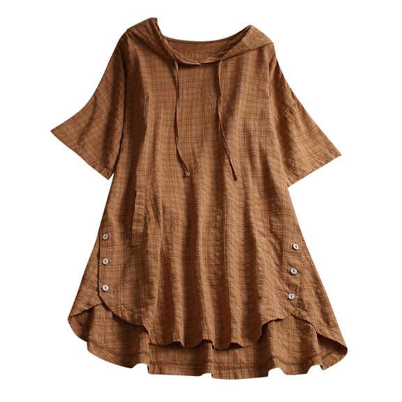 Women Summer Tops Flower Loose Long Casual Blouse Sleeve Shirt Print Button Women Top O Neck Women's Blouse Ladies Casual Tops Long Sleeve Womens Sleep Dry T Shirts Tee Shirts with Spandex Brown XL