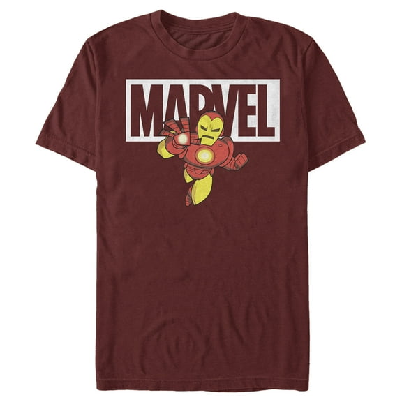 Men's Marvel Iron Man Brick Logo  Graphic Tee Cardinal 3X Large
