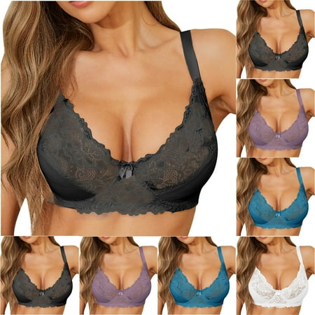 Lace Bralette for Women Sexy V Neck Bustier Corset Tops Adjustable Strap Bras without Underwire Everyday Underwear Lace Lingerie Bra Brassieres Para Mujer Black 85