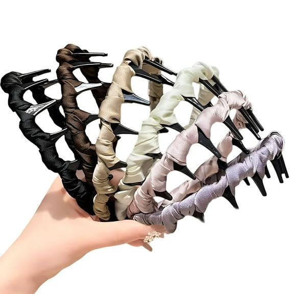 VANIDO Retro High Skull Pearl Headband, Reversible Retro Fashion Tooth High Skull Headband, Crystal & Pearl Embellished Wide High Cranium Headbands (6Pcs)