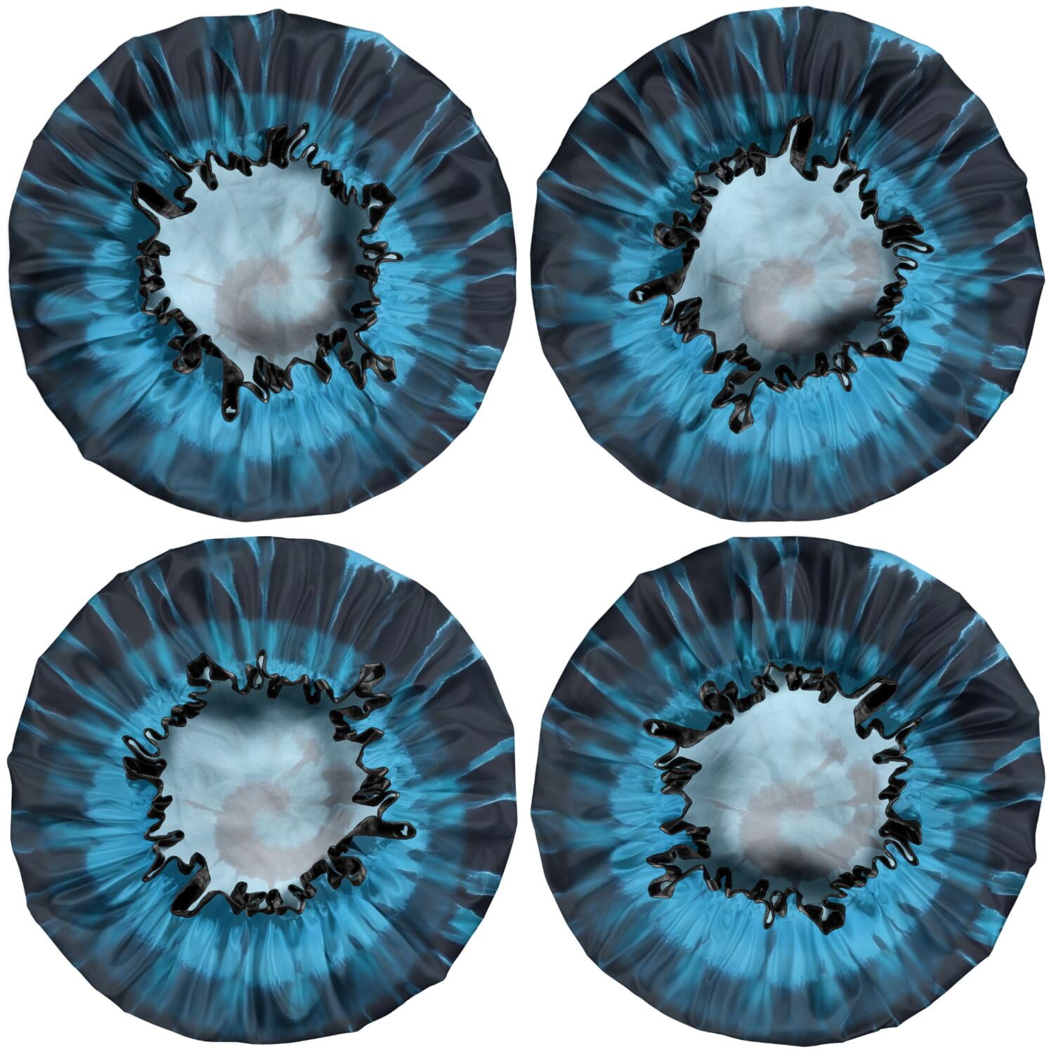 Shower Caps,Blue Tie Dye Mandala Pattern Waterproof Shower Cap for Women 4 Pieces,Double Reusable Hair Cover for Shower PEVA Elastic Stretch Hem