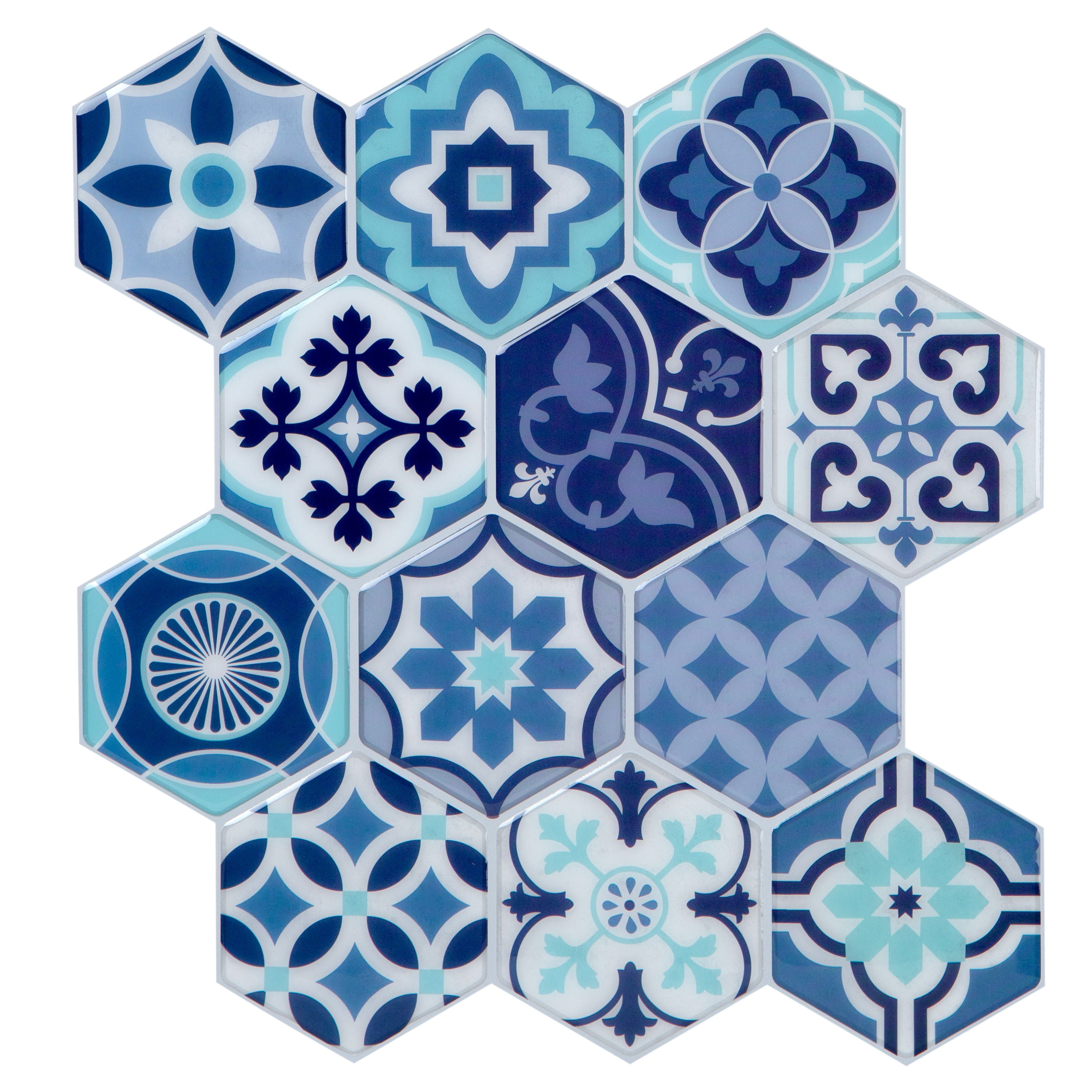Simplify Peel & Stick Wall Tile 4 Pack in Moroccan Blue Epoxi - Walmart