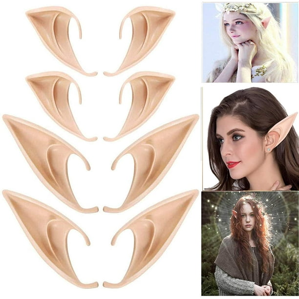 Orejas de elfo, Orejas de elfo Orejas de látex puntiagudas Orejas de elfo para fiesta de anime Vestir Disfraz de vampiro Mascarada Accesorios Adulto Cosplay Halloween Carnaval (2 tamaños 4 pares) Fason HFP-0310