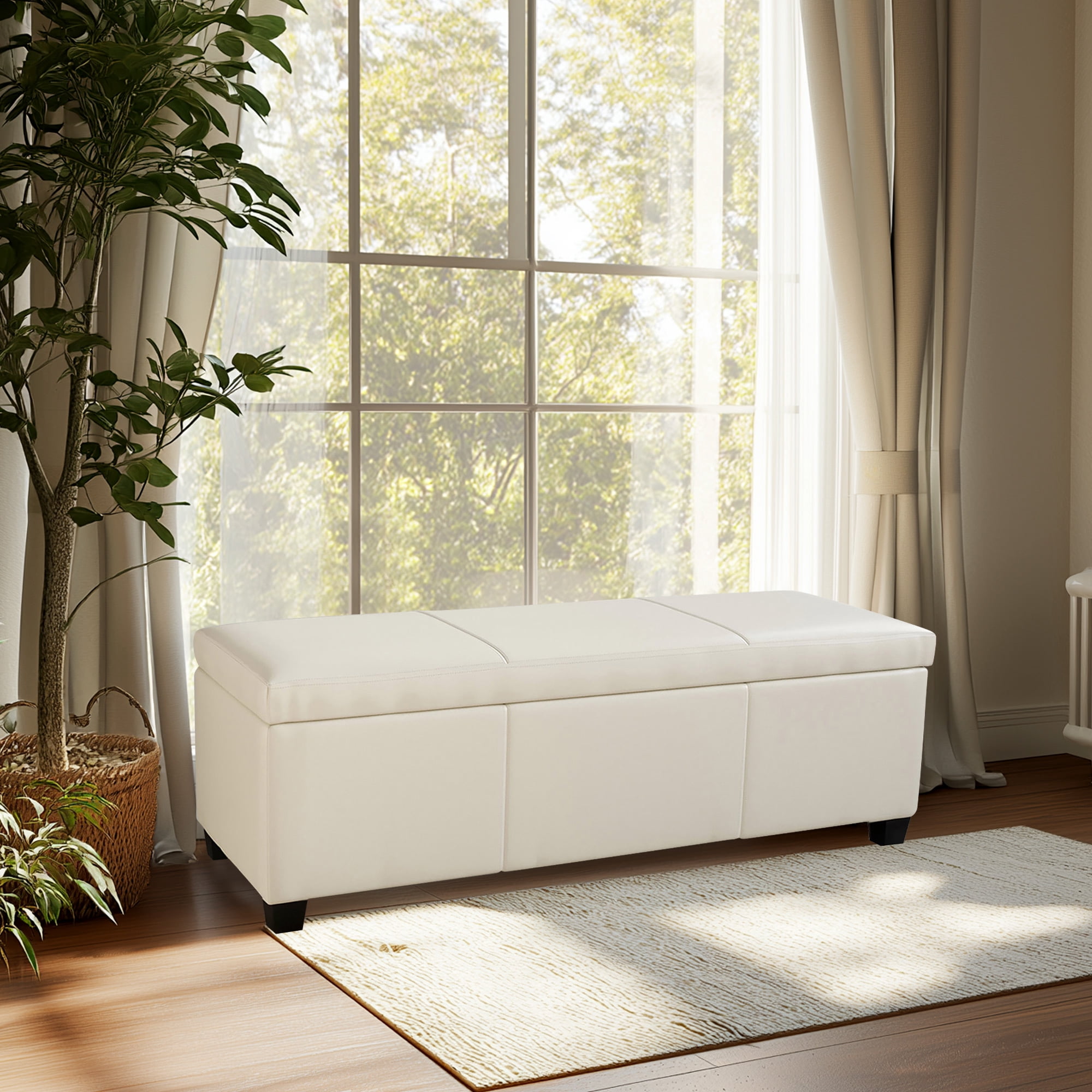 BELLEZE Storage Ottoman Bench Footstool - Amherst (Cream)