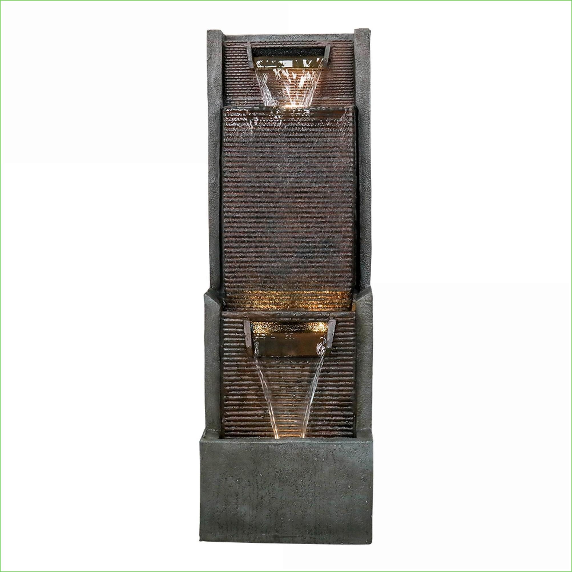 Fountains, Modern 39.3” LED Water Fountain for Patio Garden Indoor Outdoor | Resin | Tiered Waterfall Fountain