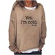 thumbnail image 2 of ICHUANYI Clearance Women Oversize Funny Text Letter Print Round-Neck Long Sleeve Loosen Single Sweatshirt Tops Pullover Blouse(Khaki, M) ICHUANYI WER2023081000550, 2 of 5