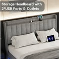 thumbnail image 5 of Full Size Floating Bed Frame with LED Lights, Upholstered Platform Bed Frame with Charging Station & Storage Headboard, 5 of 8