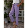 thumbnail image 4 of Pantalones casuales sueltos de lino y algodón con bolsillos grandes de color sólido para mujer de estación independiente de primavera y otoño, 4 of 6