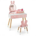 thumbnail image 1 of Gymax Kid Vanity Set Makeup Table Stool with Drawer Shelf Wood Leg Rabbit Mirror Pink, 1 of 10