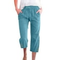 thumbnail image 2 of Petite Capris for Women with Pockets Linen Plus Size Petite Summer 2026 Casual Straight Wide Leg Loose Drawstring Elastic Waist Blue M, 2 of 8