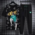 thumbnail image 5 of Conjuntos de pantalones de jogging superiores Ropa deportiva Ropa de hombre Chándal negro Camiseta estampada Trajes deportivos de manga corta para hombre Ajuste regular, 5 of 5