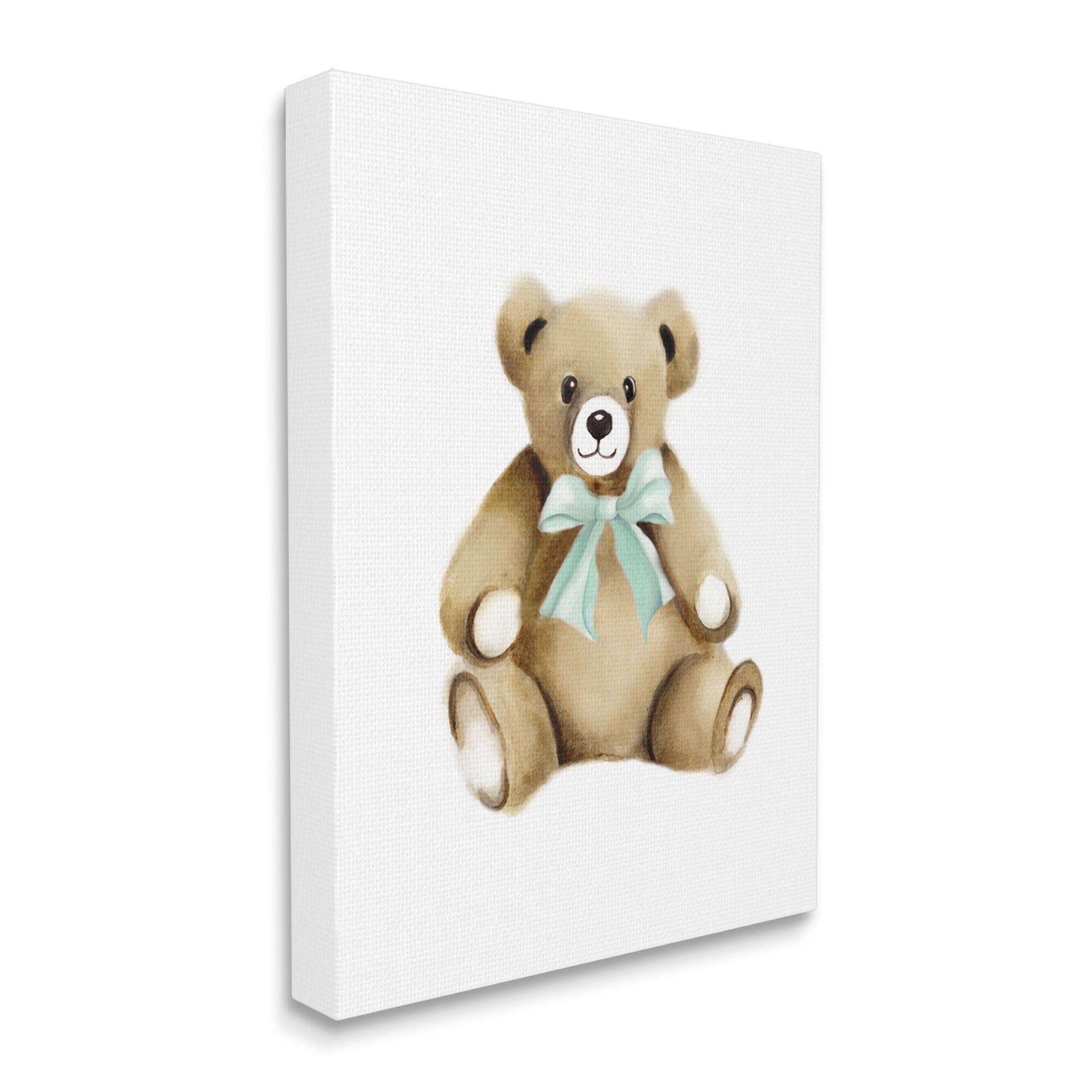 Stupell Industries Smiling Teddy Bear Bow Stuffed Animal Sitting Graphic Art Gallery Wrapped Canvas Print Wall Art, Design by Studio Q